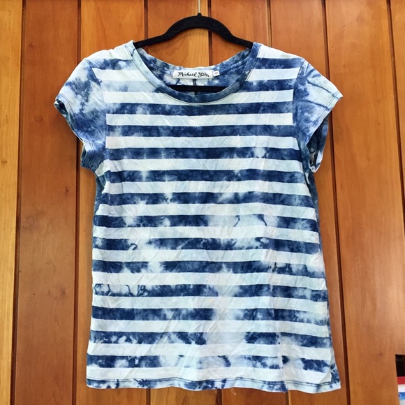 Michael Stars Tops - Michael Stars Striped Blue Tie Dye Tee